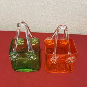 Glass Basket Set in Green and Orange